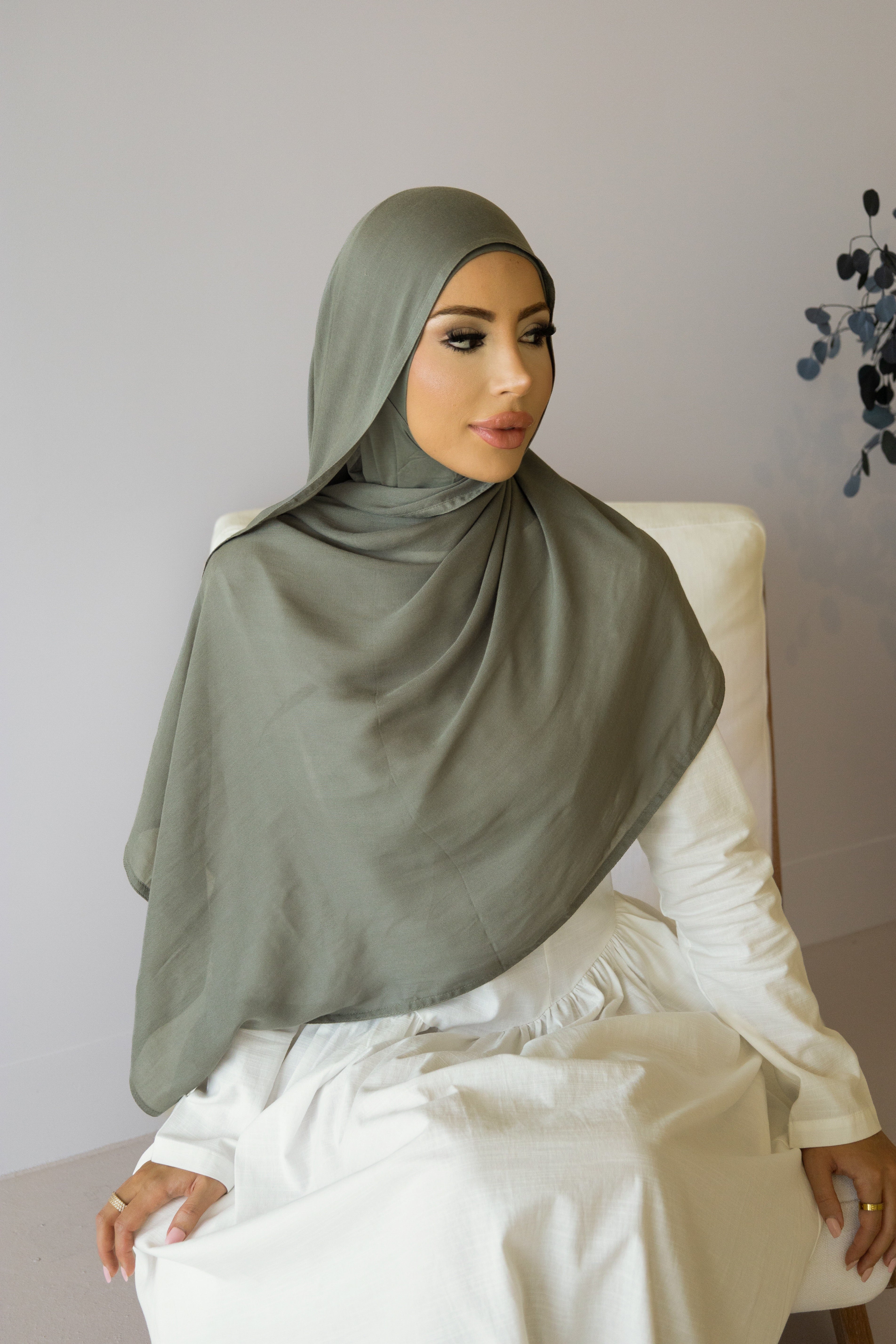 MODAL OLIVE UNDER CAP HIJAB SET