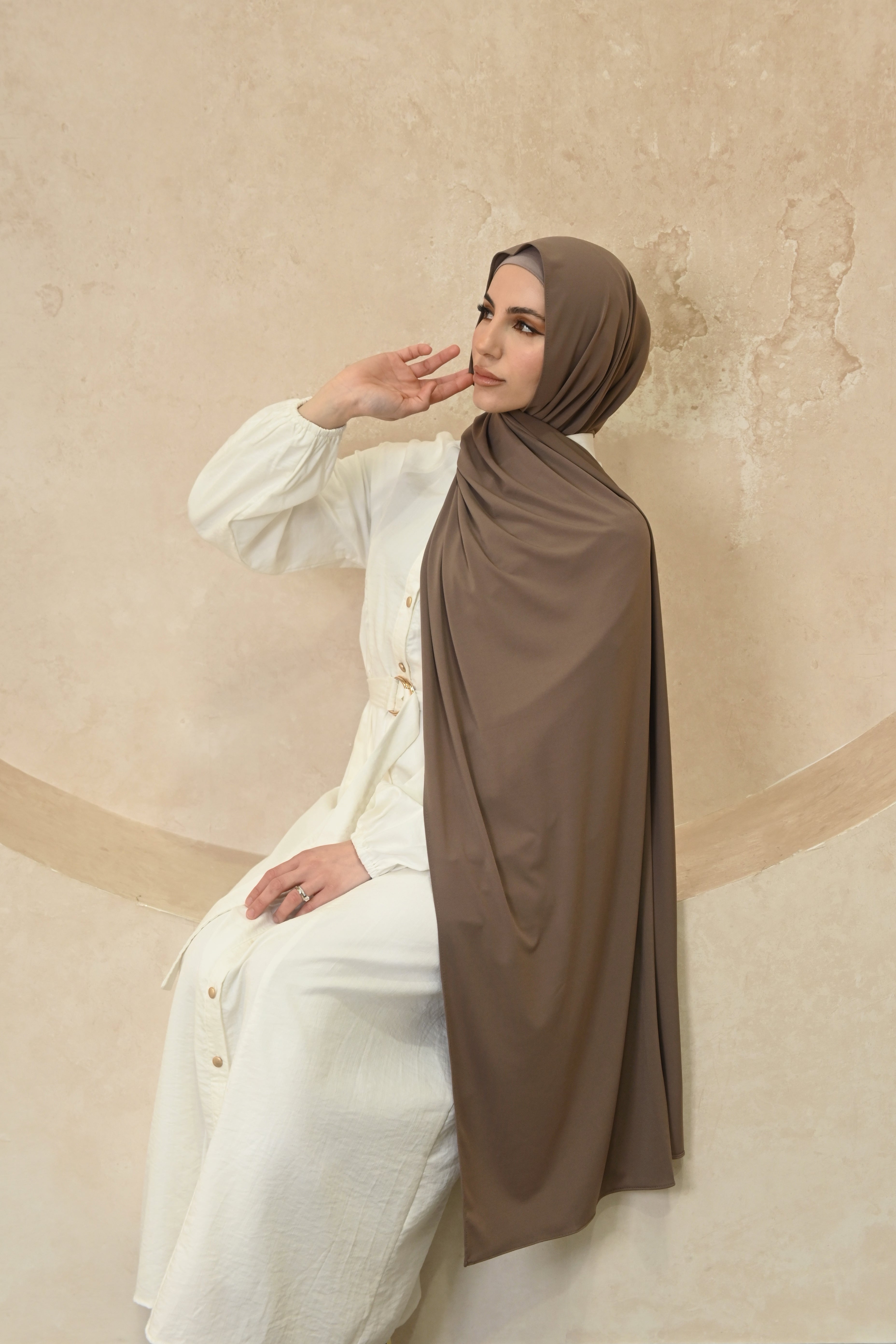 Modal Jersey Hijab Walnut w Matching Cap