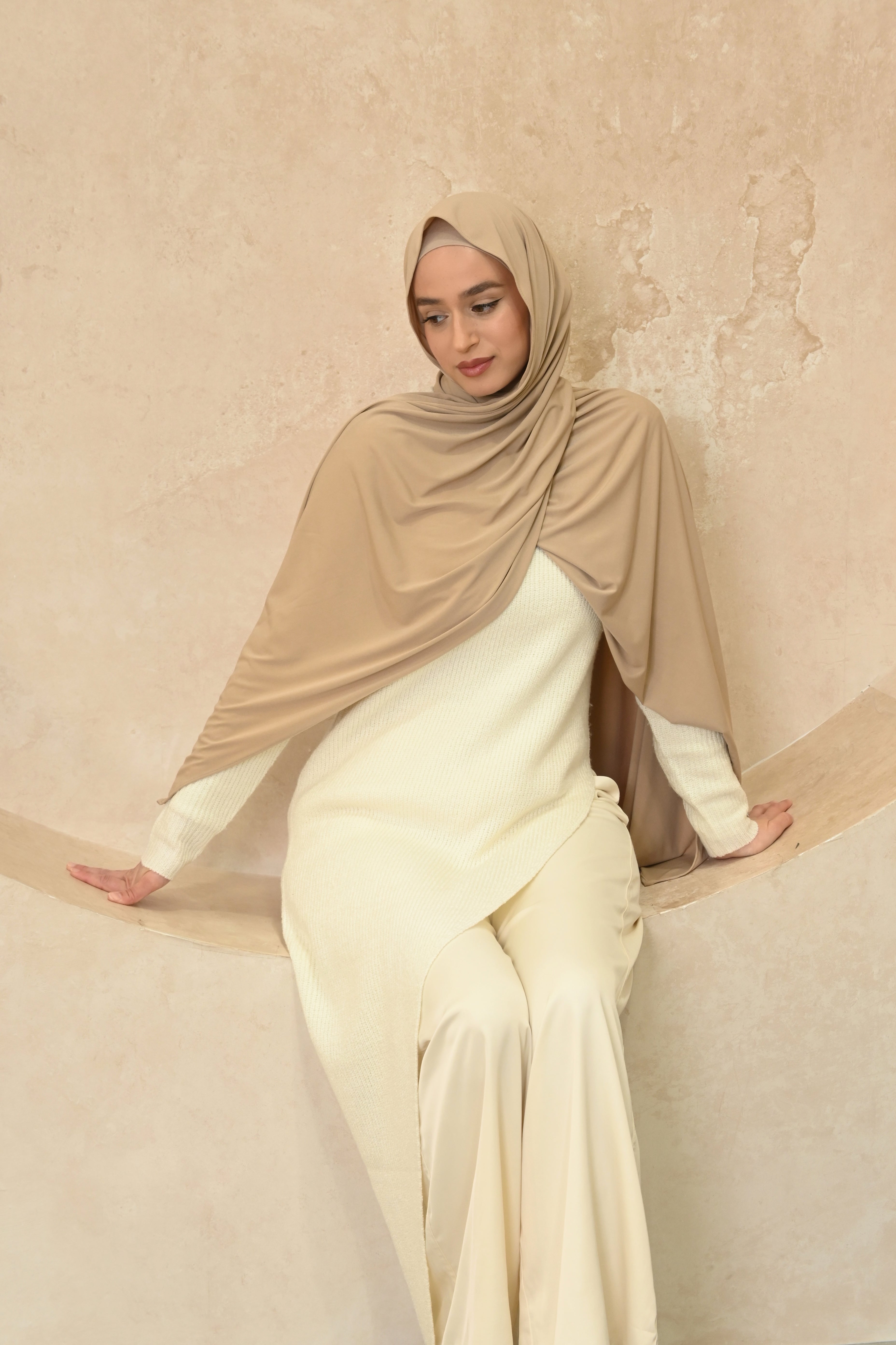 Modal Jersey Hijab Sand w Matching Cap