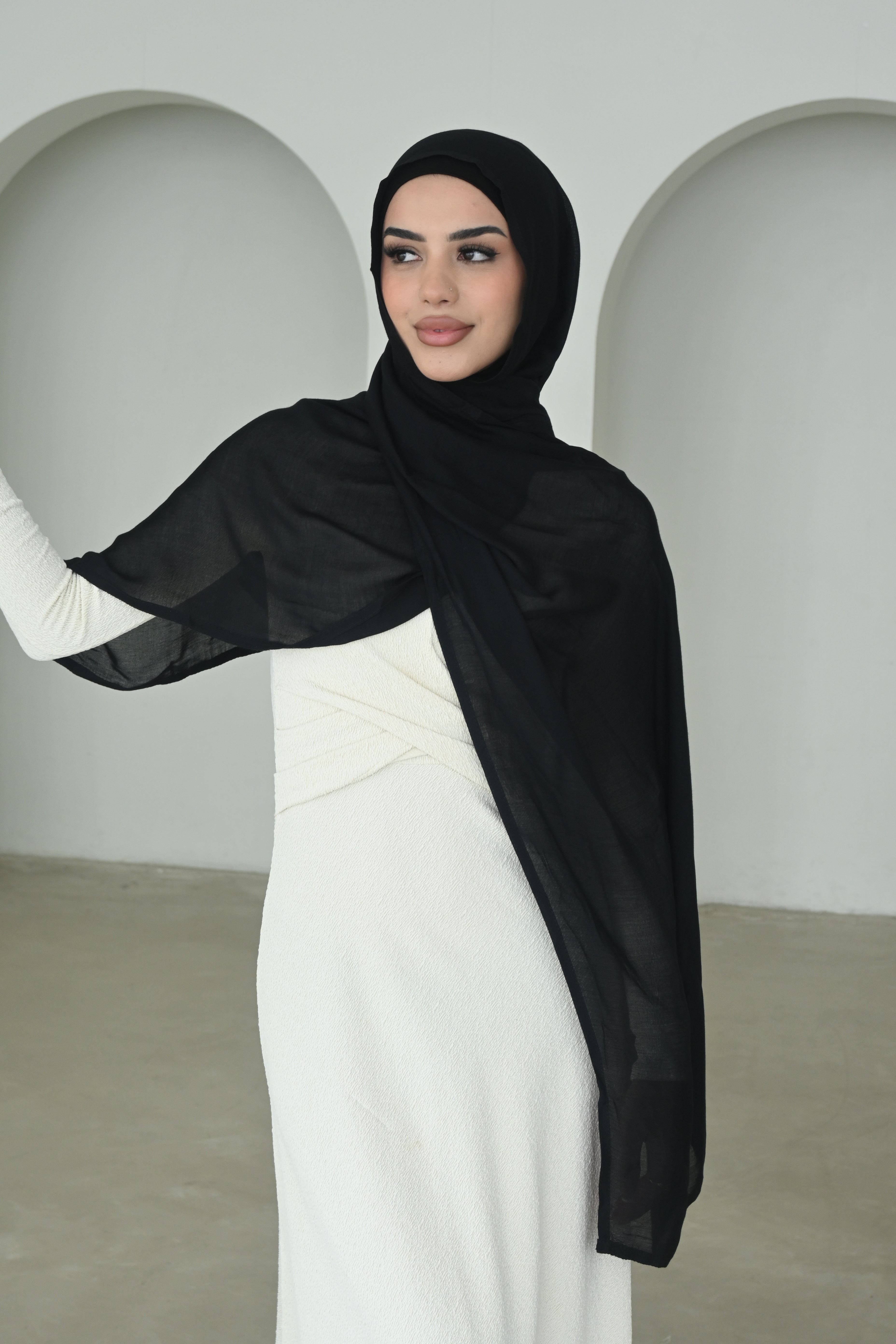 Viscose Hijab Pure Black w Matching Cap